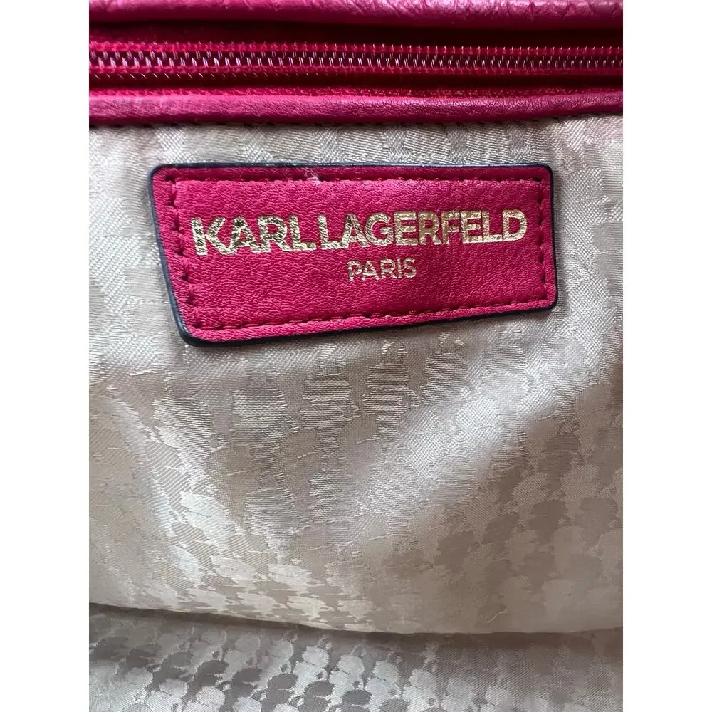 KARL LAGERFELD PARIS Zippy East West Tote in pink leather w/cat whisker tag